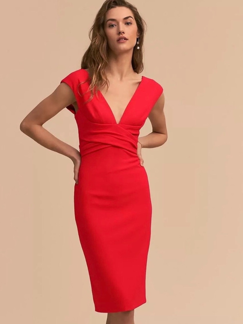 Anthropologie BHLDN Red Danica Back Bow Sheath Dress US12 (Medium) NWOT